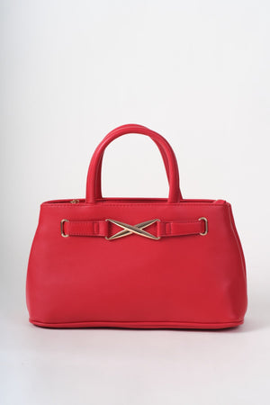Carraig Donn Red Faux Leather X Shaped Buckle Top Handle Bag