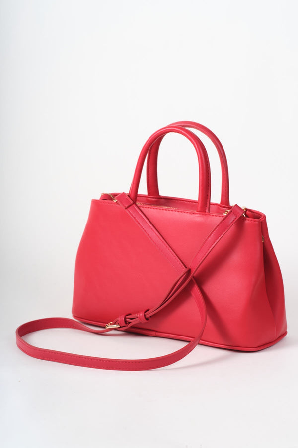 Carraig Donn Red Faux Leather X Shaped Buckle Top Handle Bag