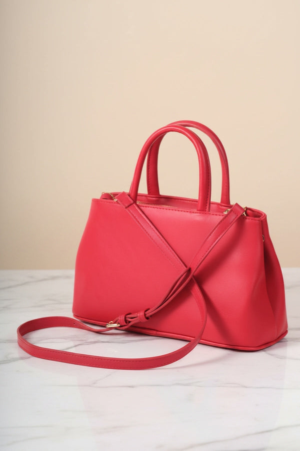 Carraig Donn Red Faux Leather X Shaped Buckle Top Handle Bag