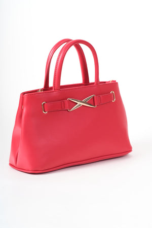 Carraig Donn Red Faux Leather X Shaped Buckle Top Handle Bag