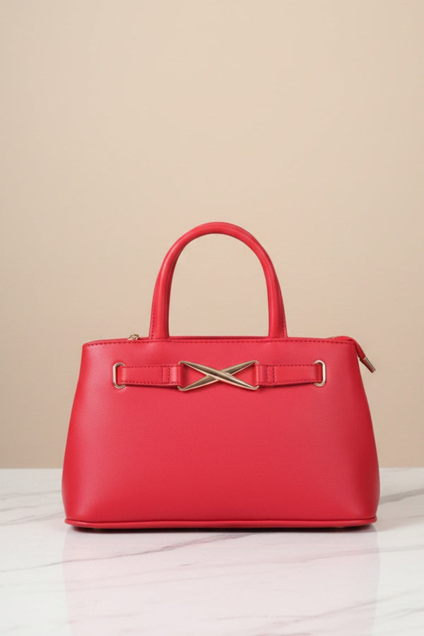 Carraig Donn Red Faux Leather X Shaped Buckle Top Handle Bag