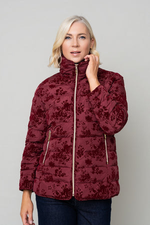 Carraig Donn Red Flocked High Neck Zip Jacket