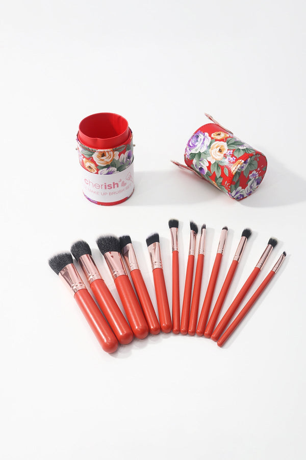 Carraig Donn Red Floral Print 12 Piece Makeup Brush Set