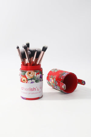 Carraig Donn Red Floral Print 12 Piece Makeup Brush Set