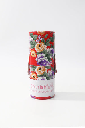 Carraig Donn Red Floral Print 12 Piece Makeup Brush Set