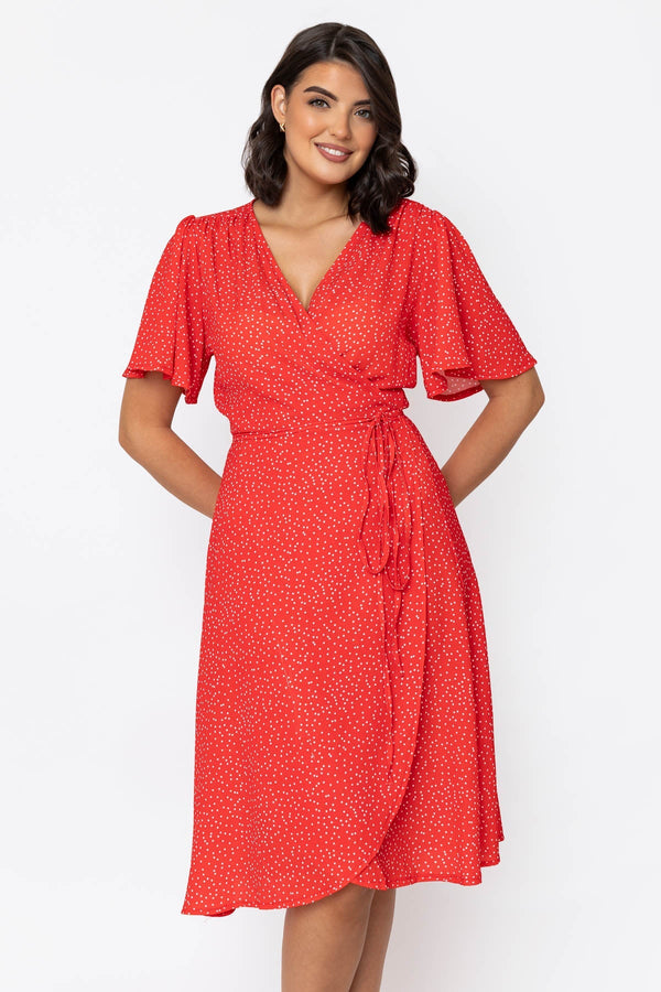 Carraig Donn Red Hilda Wrap Midi Dress