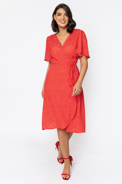 Red Hilda Wrap Midi Dress