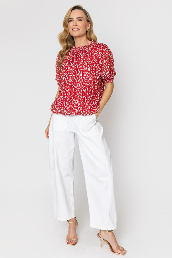 Carraig Donn Red Lurex Print High Neck Top