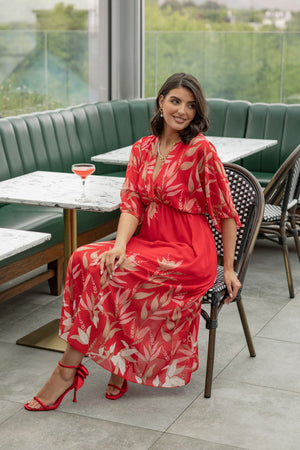 Carraig Donn Red Print Empire Waist Midi Dress