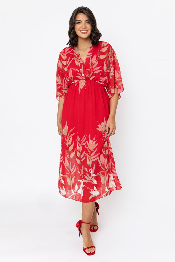 Carraig Donn Red Print Empire Waist Midi Dress