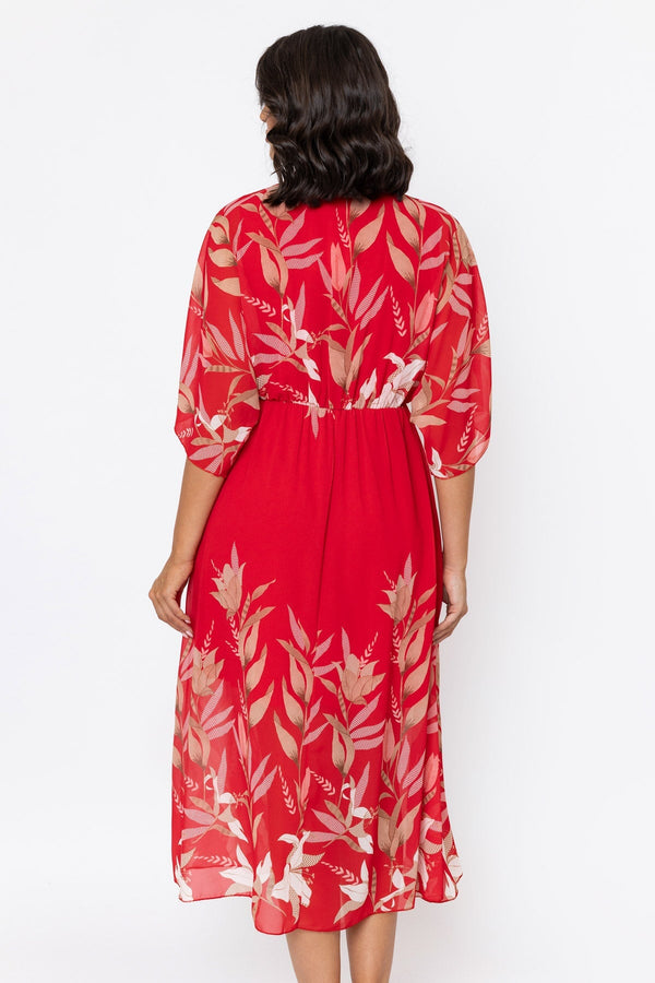 Carraig Donn Red Print Empire Waist Midi Dress