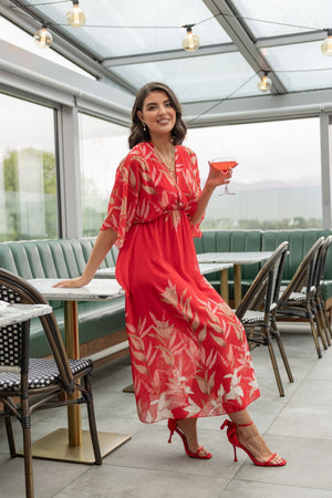 Carraig Donn Red Print Empire Waist Midi Dress