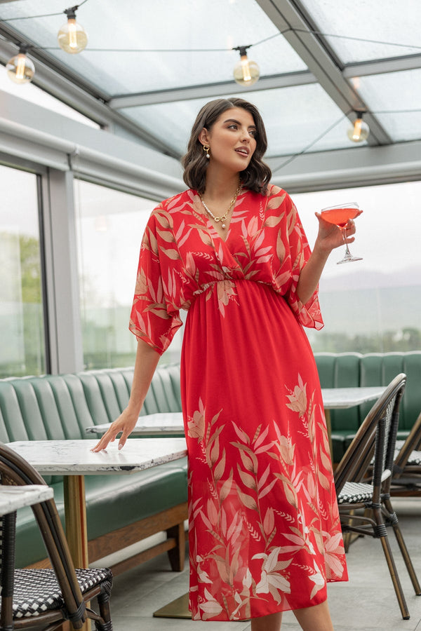Carraig Donn Red Print Empire Waist Midi Dress