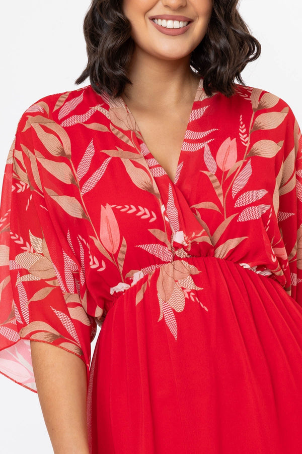 Carraig Donn Red Print Empire Waist Midi Dress