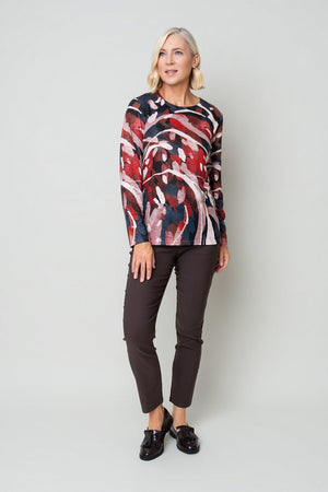 Carraig Donn Red Printed Round Neck Long Sleeve Top