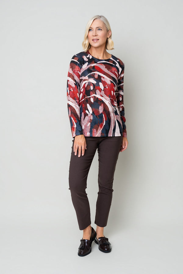 Carraig Donn Red Printed Round Neck Long Sleeve Top