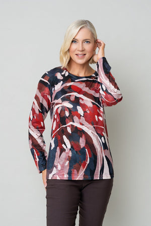 Carraig Donn Red Printed Round Neck Long Sleeve Top
