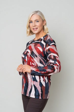 Carraig Donn Red Printed Round Neck Long Sleeve Top