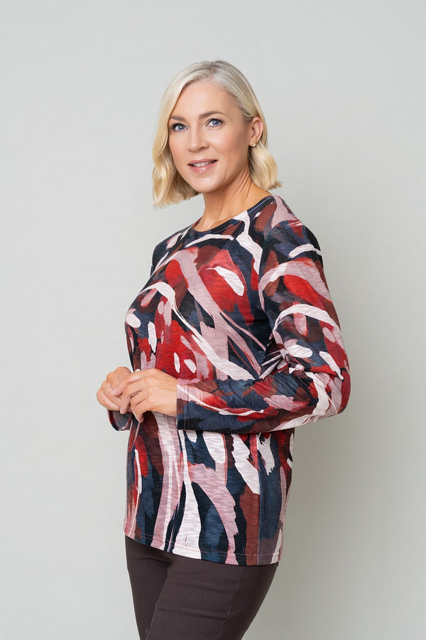 Carraig Donn Red Printed Round Neck Long Sleeve Top