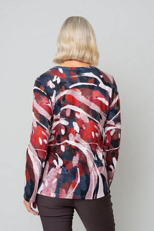 Carraig Donn Red Printed Round Neck Long Sleeve Top