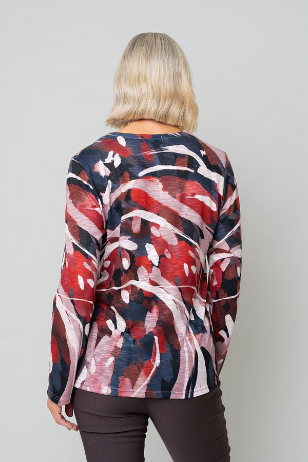 Carraig Donn Red Printed Round Neck Long Sleeve Top