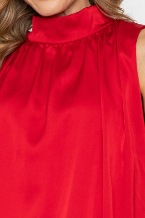 Carraig Donn Red Satin Balloon Hem Halter Neck Sleeveless Top