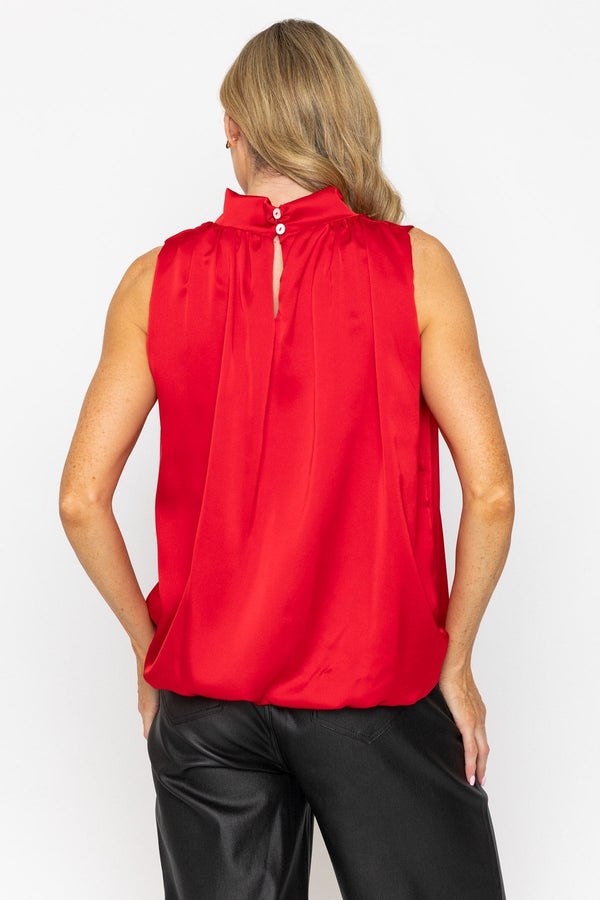 Carraig Donn Red Satin Balloon Hem Halter Neck Sleeveless Top