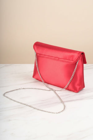 Carraig Donn Red Satin Diamante Bow Envelope Clutch Bag
