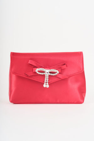 Carraig Donn Red Satin Diamante Bow Envelope Clutch Bag