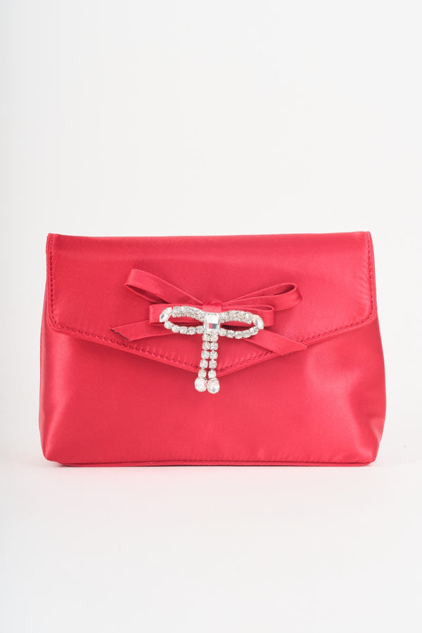 Carraig Donn Red Satin Diamante Bow Envelope Clutch Bag