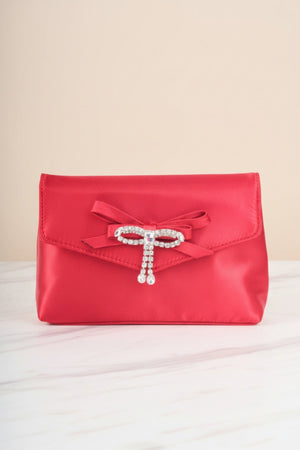 Carraig Donn Red Satin Diamante Bow Envelope Clutch Bag