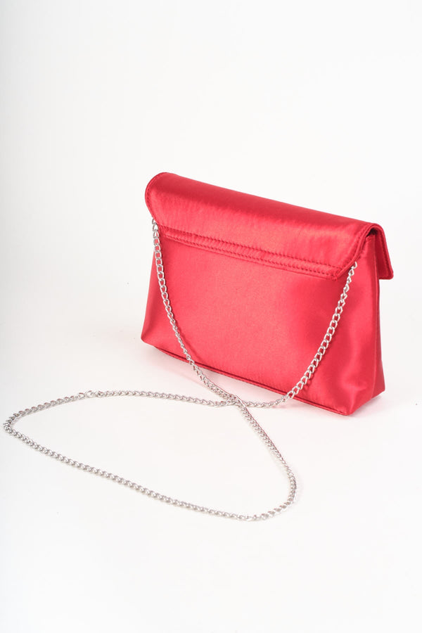 Carraig Donn Red Satin Diamante Bow Envelope Clutch Bag