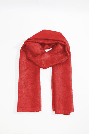 Carraig Donn Red Silk Touch Floral Embossed Scarf