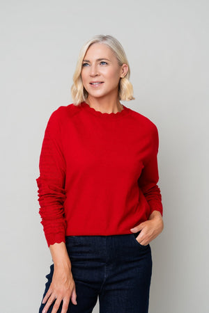 Carraig Donn Red Textured Knit Sleeve Sweater