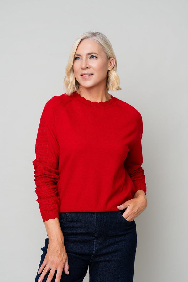 Carraig Donn Red Textured Knit Sleeve Sweater