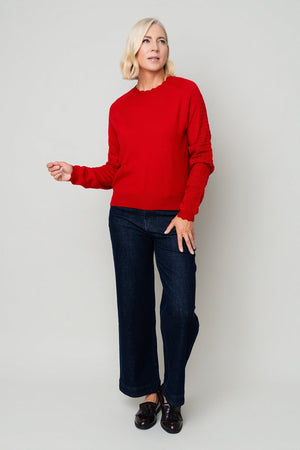 Carraig Donn Red Textured Knit Sleeve Sweater