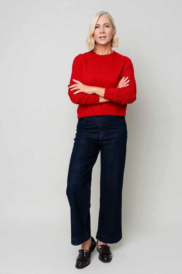 Carraig Donn Red Textured Knit Sleeve Sweater