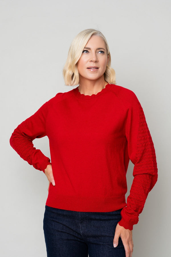 Carraig Donn Red Textured Knit Sleeve Sweater