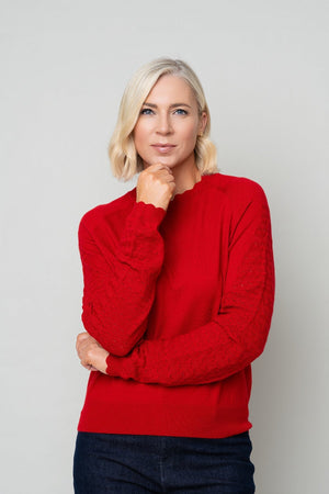 Carraig Donn Red Textured Knit Sleeve Sweater