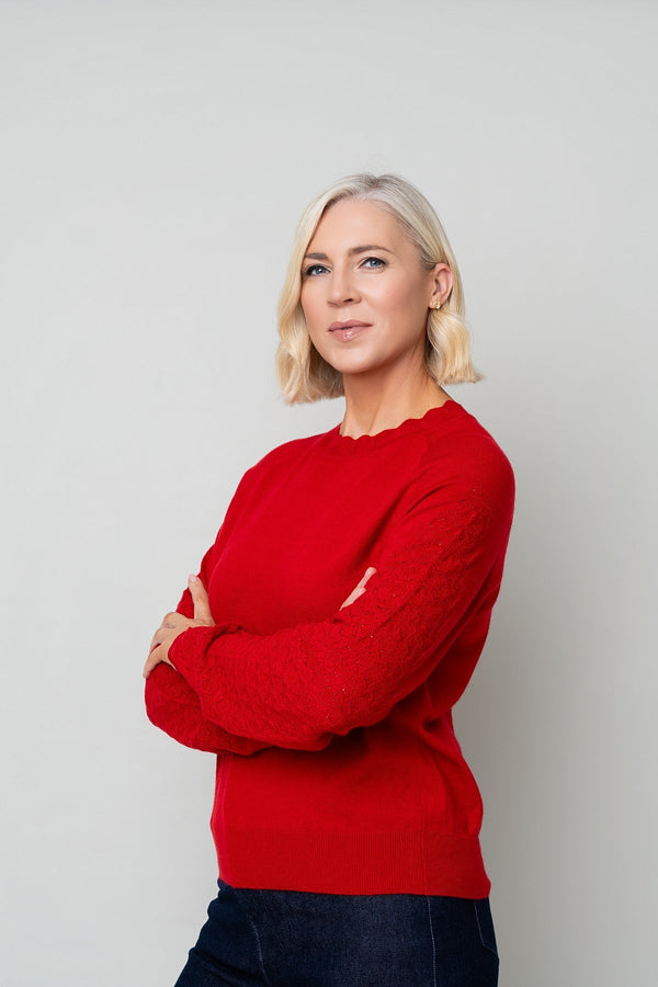Carraig Donn Red Textured Knit Sleeve Sweater