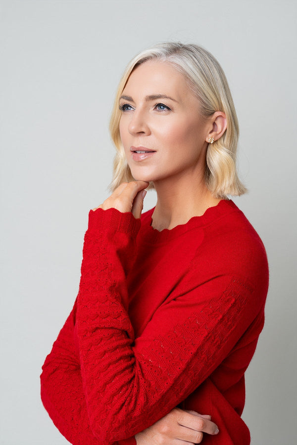 Carraig Donn Red Textured Knit Sleeve Sweater