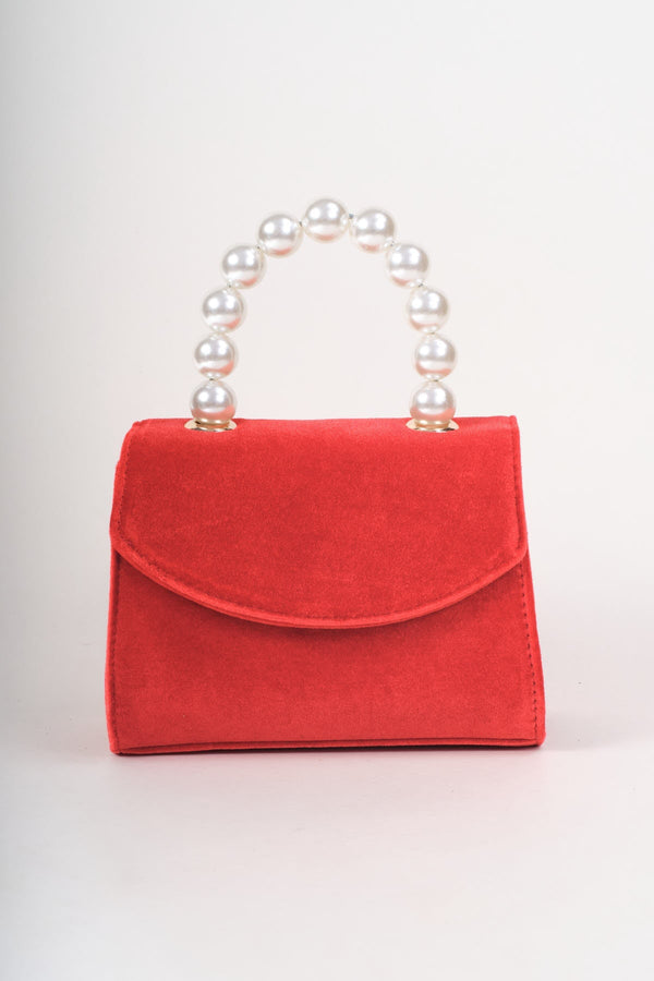 Carraig Donn Red Velvet Pearl Top Handle Clutch Bag