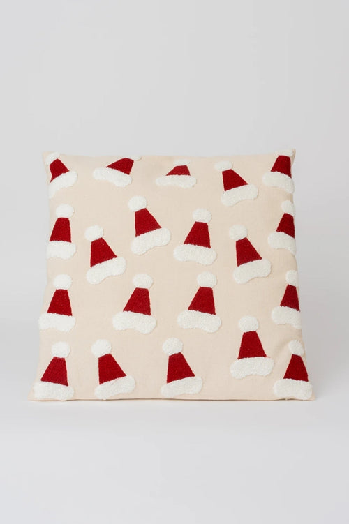 Red & White Santa Hat Embroidered Square 45cm Cushion