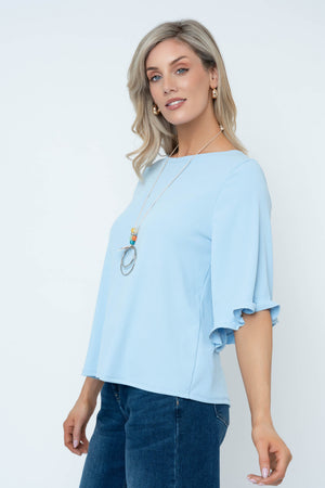 Carraig Donn Rib 3/4 Sleeve Top With Necklace in Blue