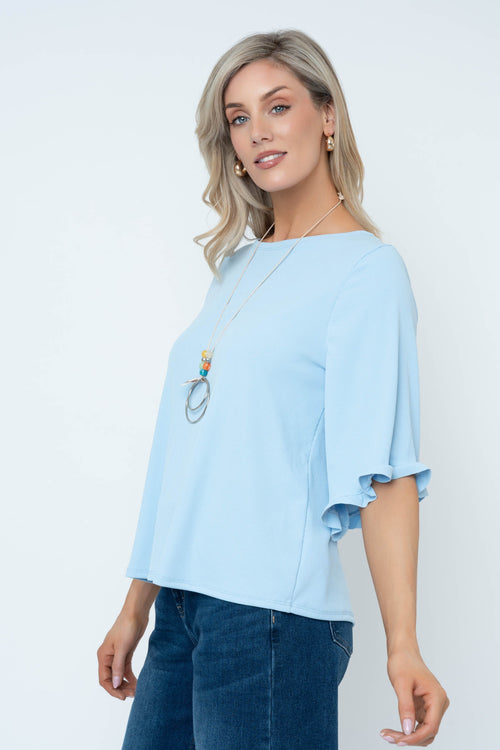Carraig Donn Rib 3/4 Sleeve Top With Necklace in Blue