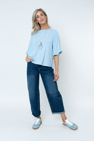 Carraig Donn Rib 3/4 Sleeve Top With Necklace in Blue