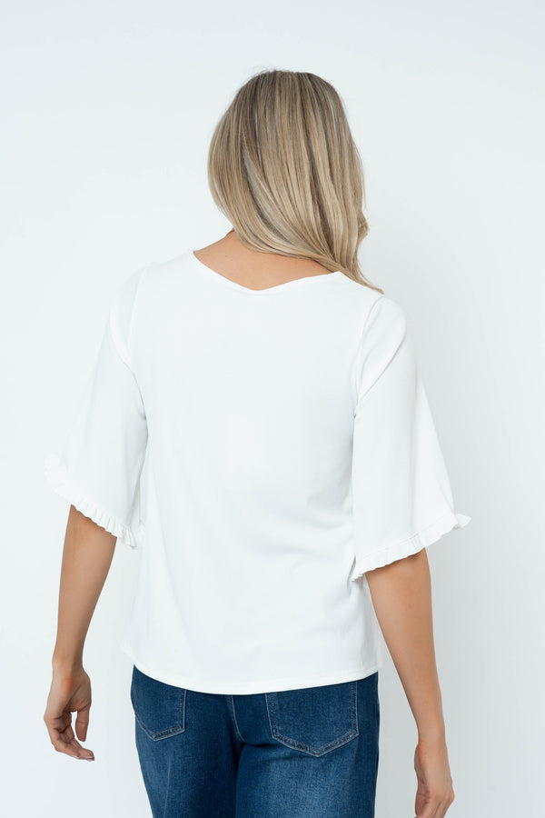 Carraig Donn Rib 3/4 Sleeve Top With Necklace in Ecru