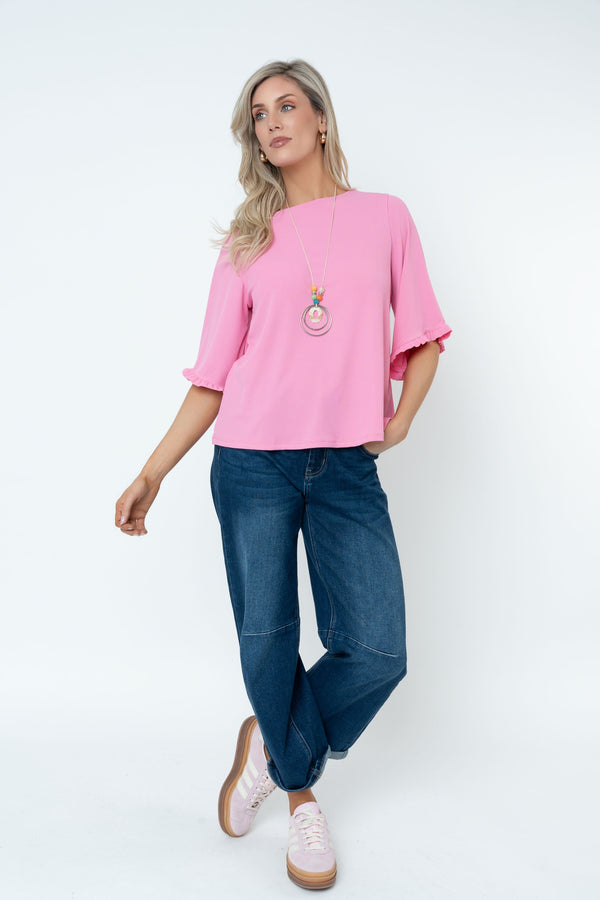 Carraig Donn Rib 3/4 Sleeve Top With Necklace in Pink