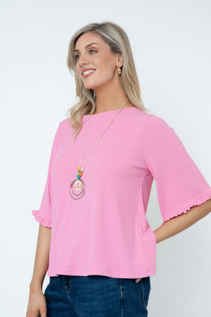 Carraig Donn Rib 3/4 Sleeve Top With Necklace in Pink