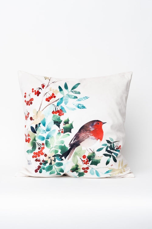 Christmas Robin Print Square 45cm Cushion